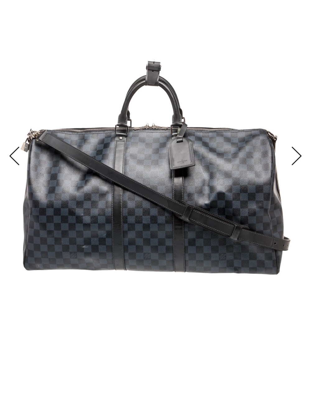 Black Checkered Leather Weekender Duffle Bag - Men
